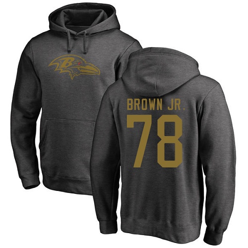 Men Baltimore Ravens Ash Orlando Brown Jr. One Color NFL Football #78 Pullover Hoodie Sweatshirt->baltimore ravens->NFL Jersey